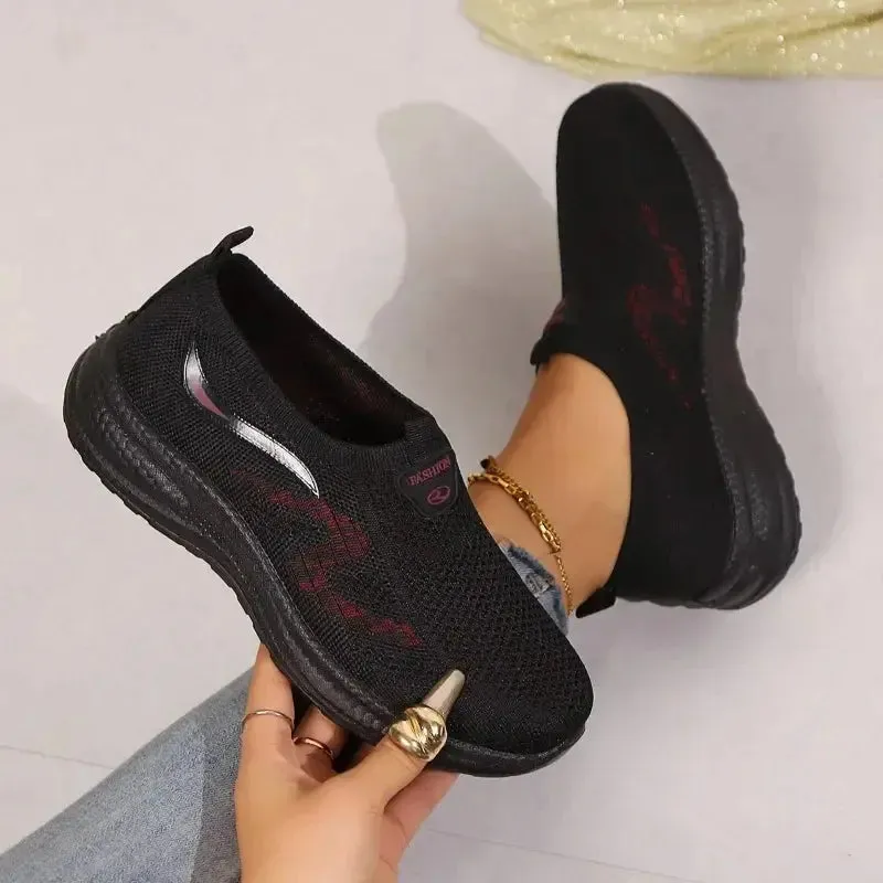 Female  Mesh Women's Vulcanize Shoes Outdoor Women Sneakers Mixed Color Round Toe Low Heel Slip on Ladies Casual Shoes