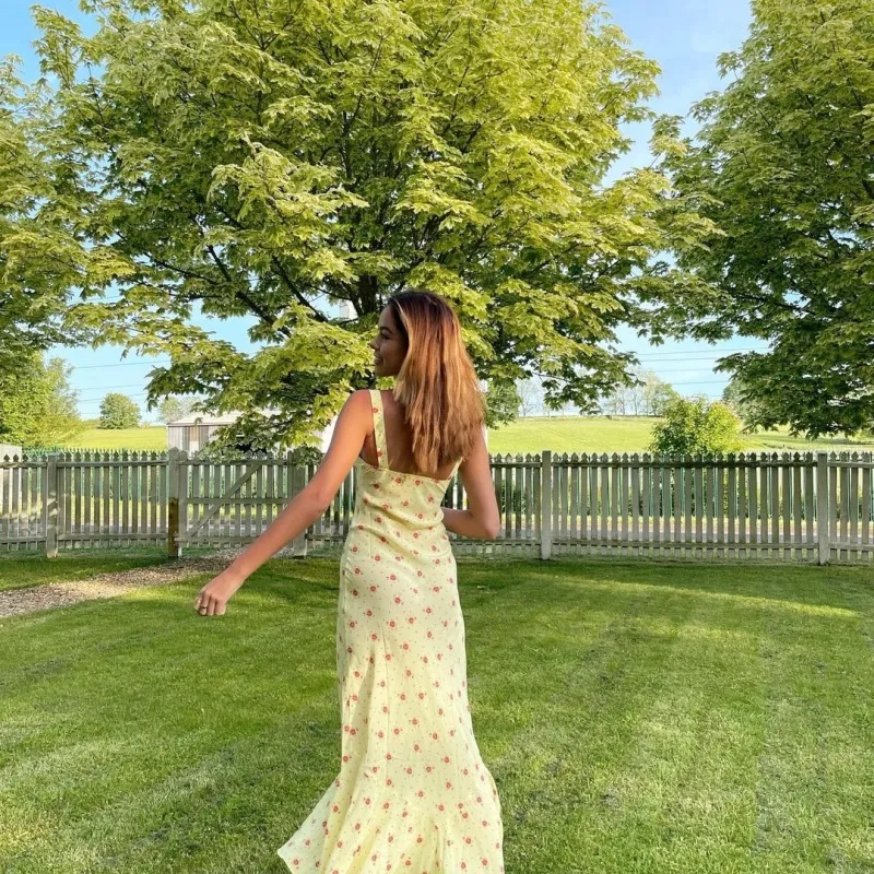 Floral Printed Chiffon Sleeveless Dress with Flowy Skirt