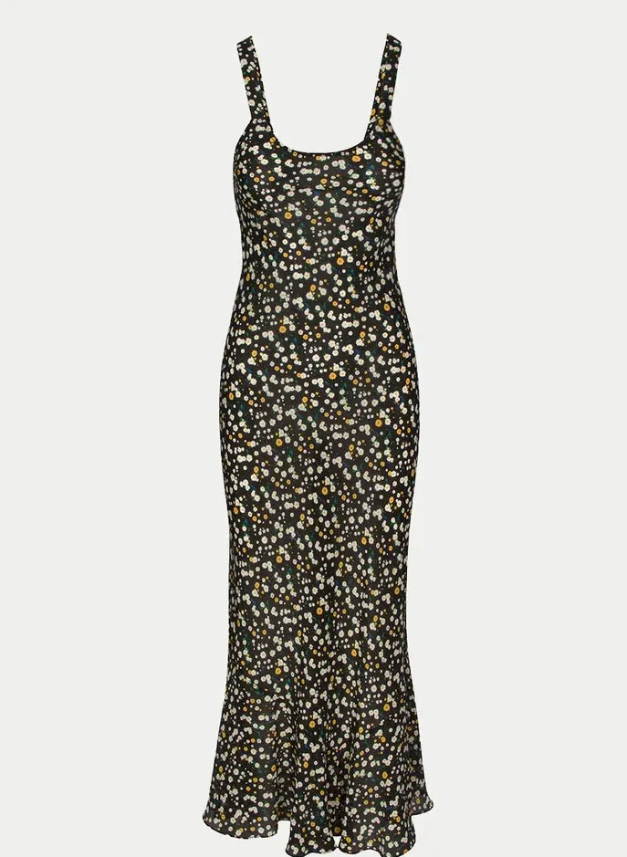 Floral Printed Chiffon Sleeveless Dress with Flowy Skirt