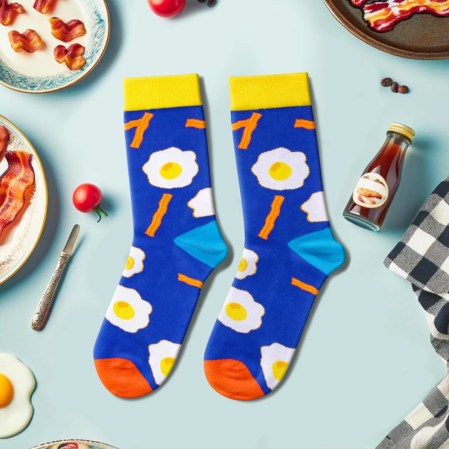 Funny Bacon Socks Egg Socks Men - Novelty Bacon Egg Gifts, Meat Socks, Dark Blue