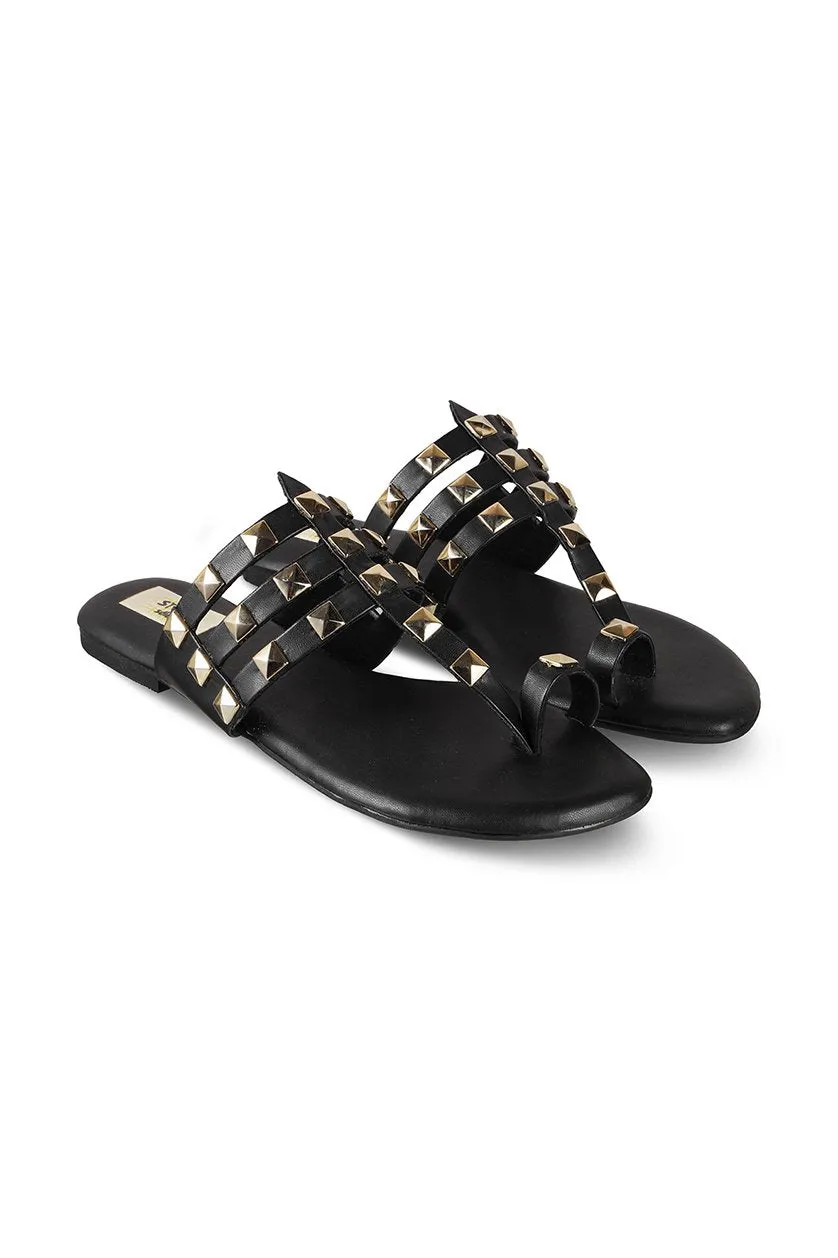 Gold hardware Flats Black