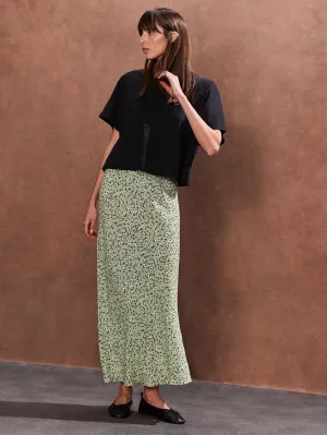 Green Ditsy Bias Cut Maxi Skirt