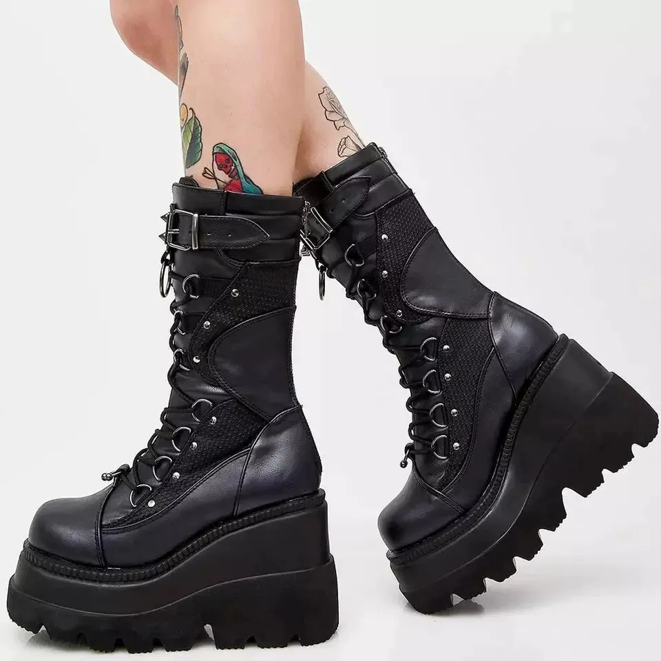 High Platform Boots - Big Size Rivet Goth High Heels, Cosplay Wedge Punk Shoes for Women, Gothic Brand Design
