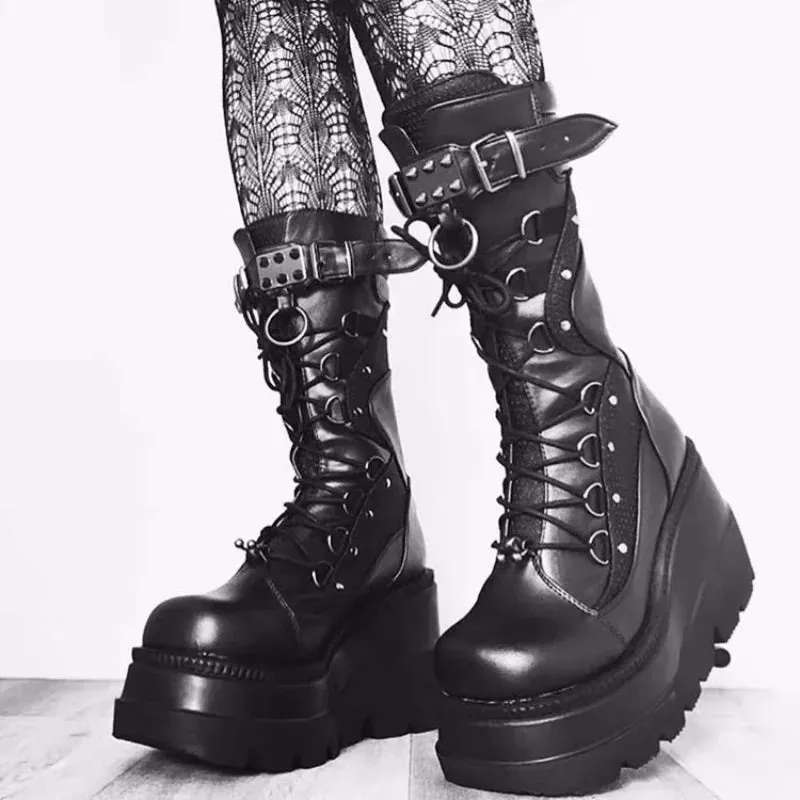 High Platform Boots - Big Size Rivet Goth High Heels, Cosplay Wedge Punk Shoes for Women, Gothic Brand Design