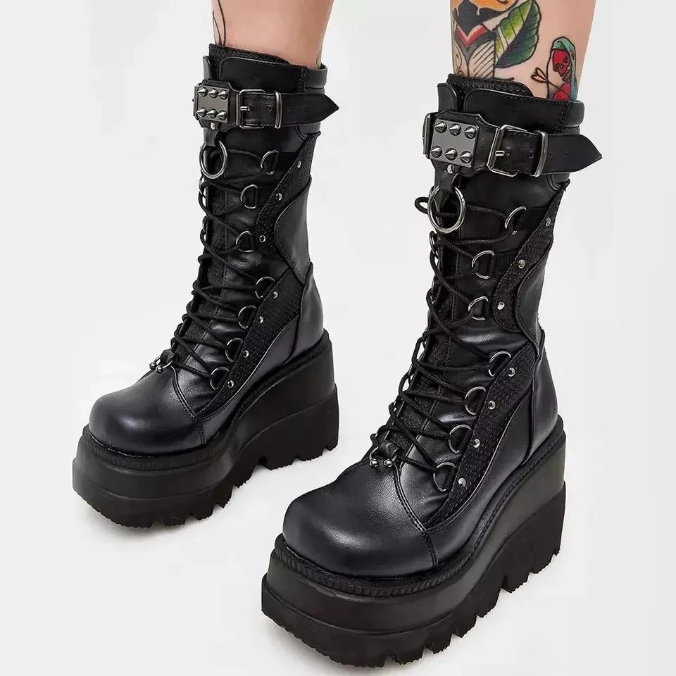 High Platform Boots - Big Size Rivet Goth High Heels, Cosplay Wedge Punk Shoes for Women, Gothic Brand Design