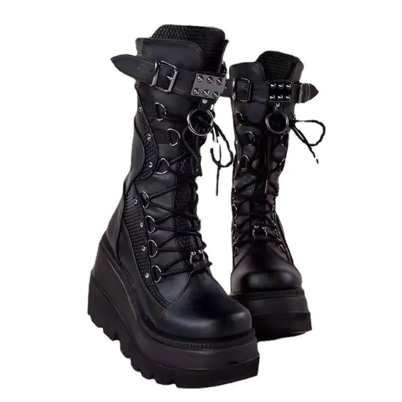 High Platform Boots - Big Size Rivet Goth High Heels, Cosplay Wedge Punk Shoes for Women, Gothic Brand Design