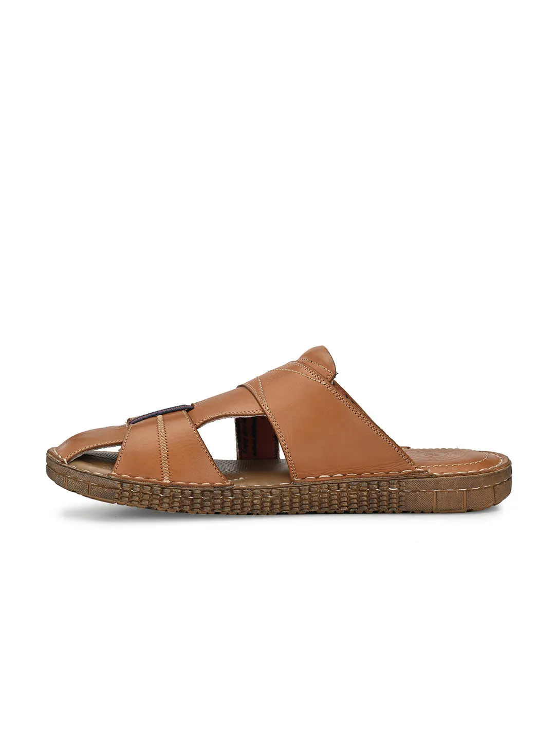 Hitz Men's Tan Leather Indoor Outdoor Slippers