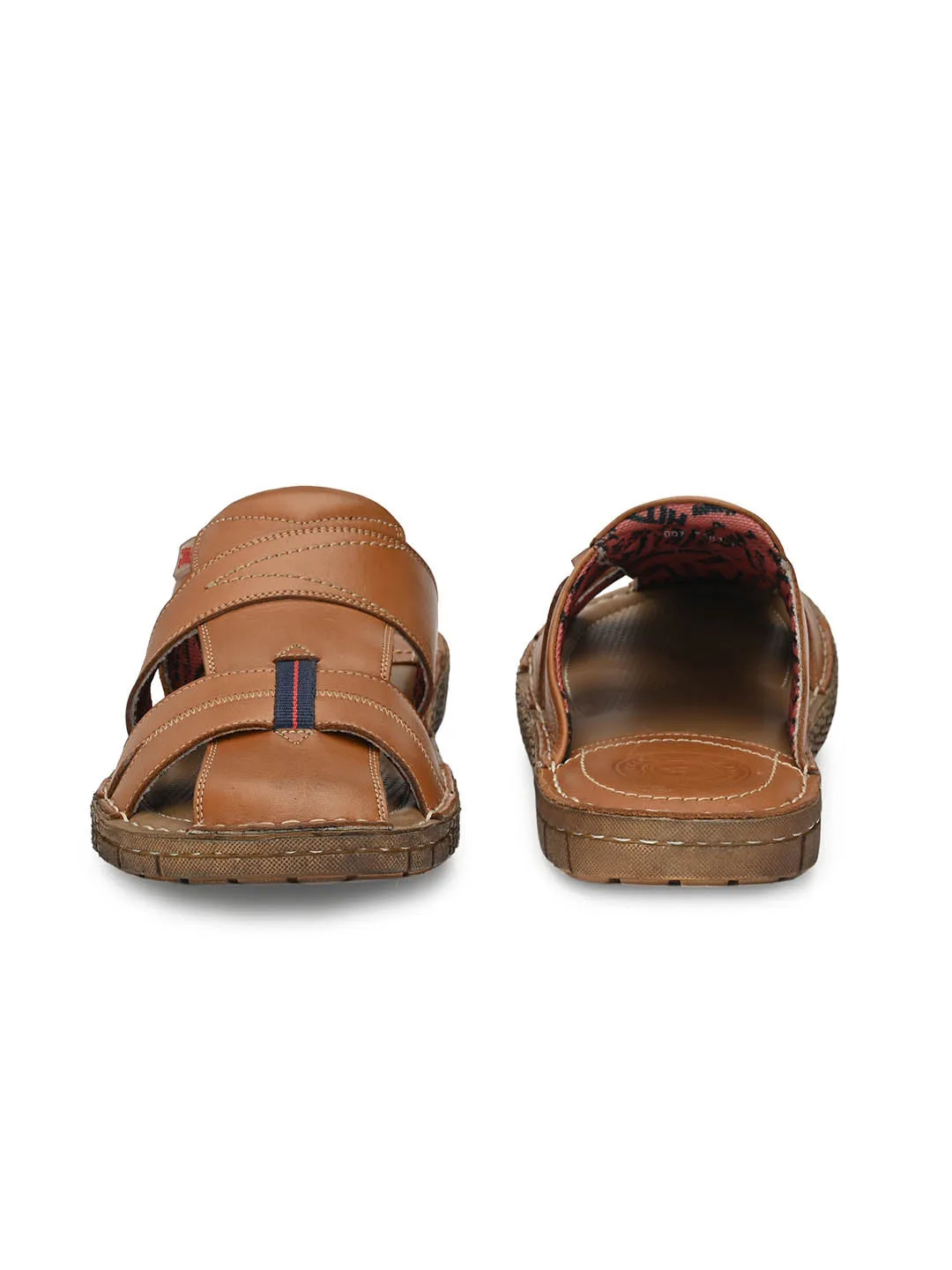 Hitz Men's Tan Leather Indoor Outdoor Slippers