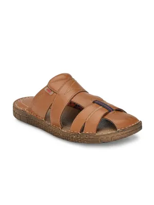 Hitz Men's Tan Leather Indoor Outdoor Slippers