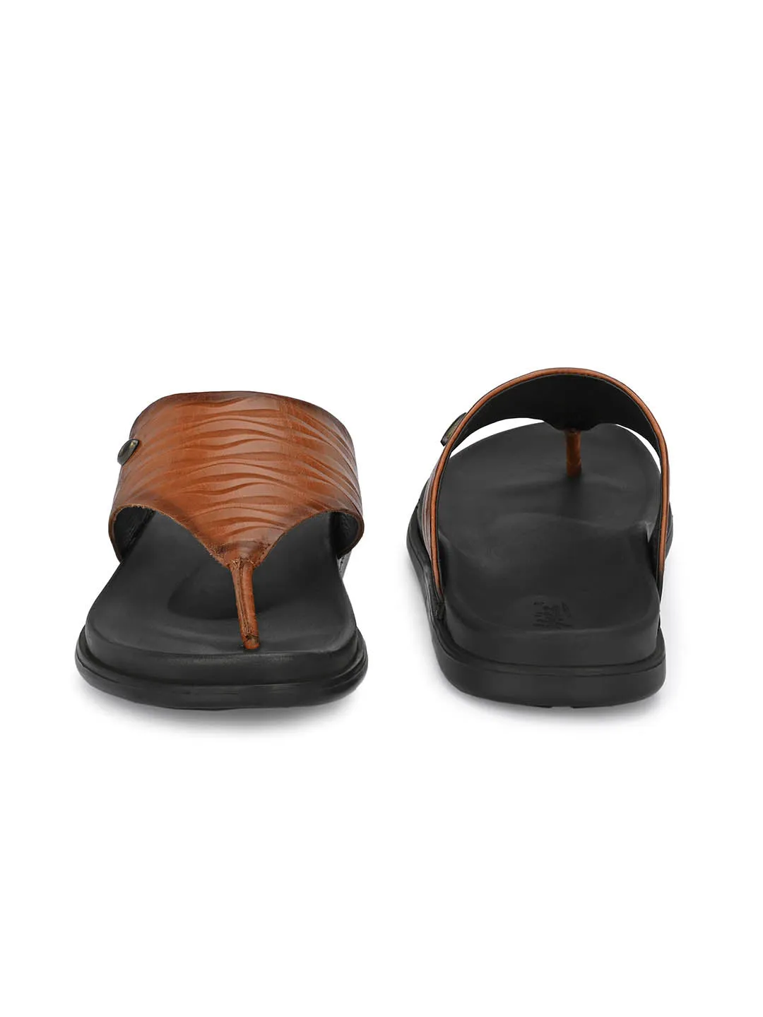 Hitz Men's Tan Leather Open Toe Indoor Outdoor Slippers