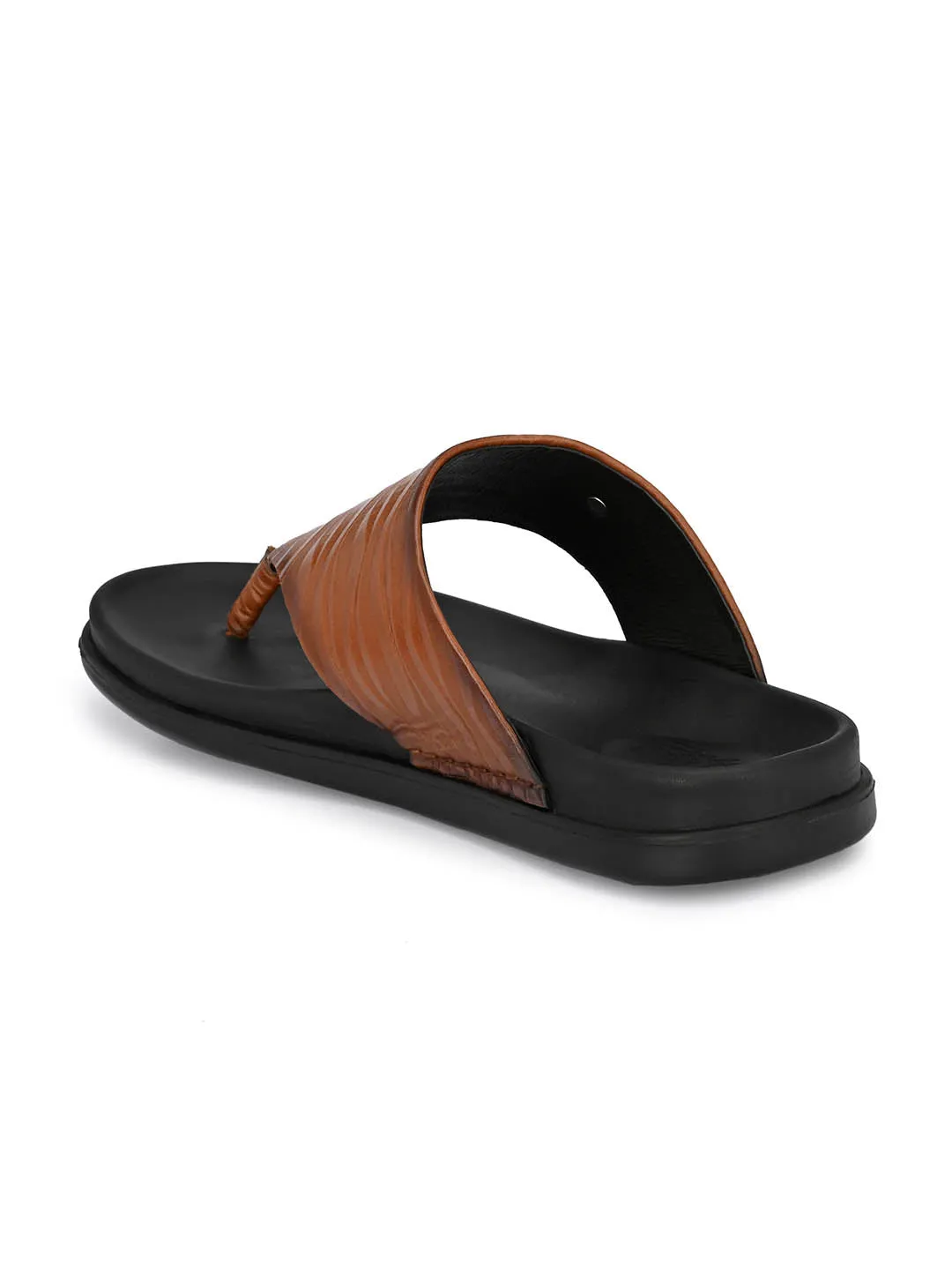 Hitz Men's Tan Leather Open Toe Indoor Outdoor Slippers