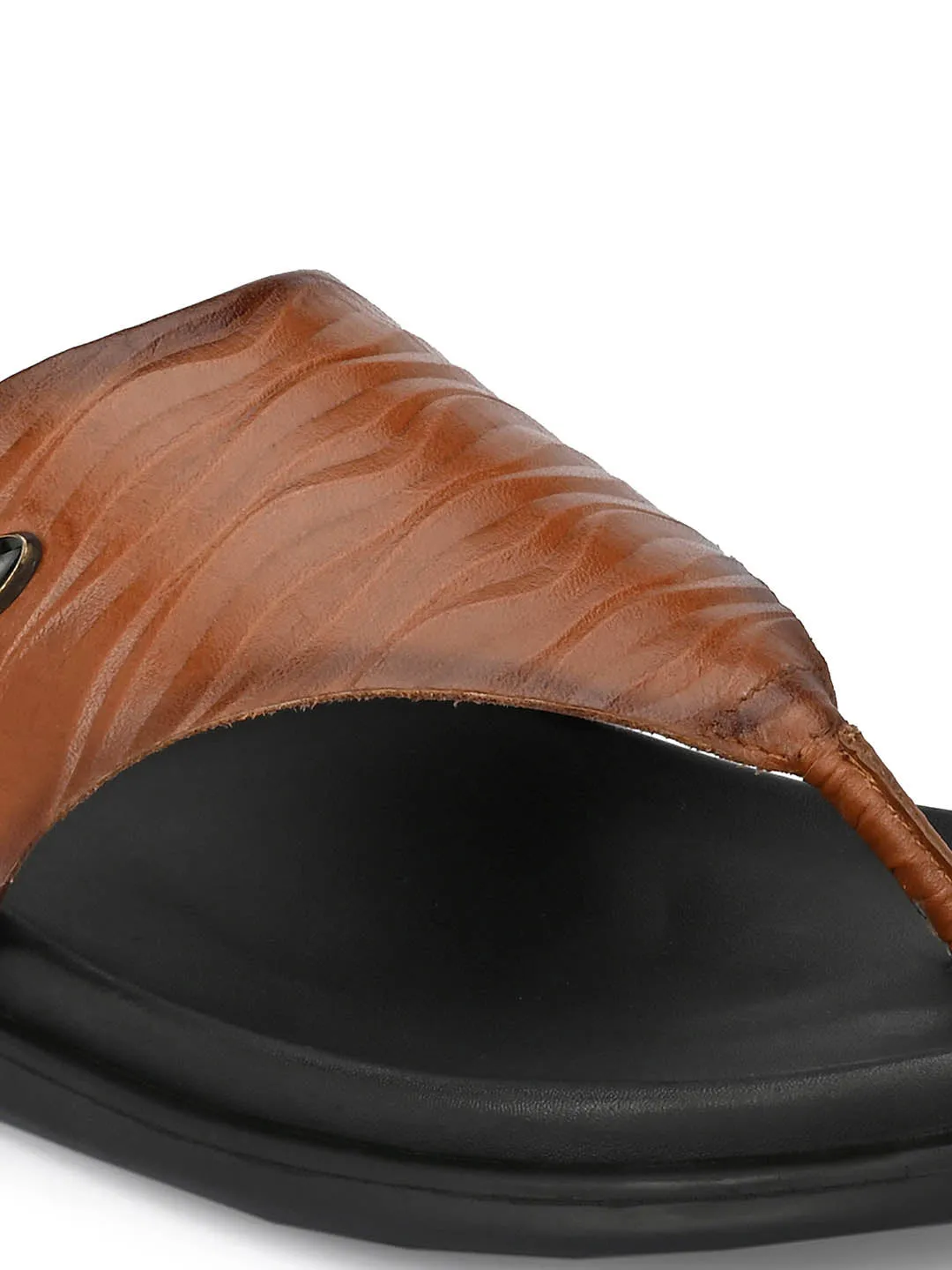 Hitz Men's Tan Leather Open Toe Indoor Outdoor Slippers