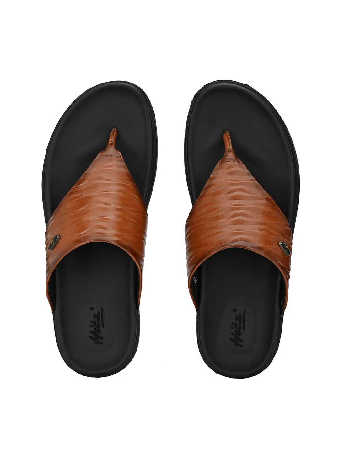 Hitz Men's Tan Leather Open Toe Indoor Outdoor Slippers