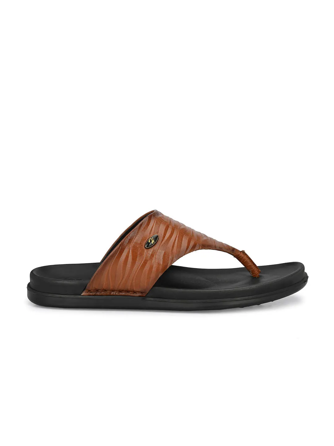 Hitz Men's Tan Leather Open Toe Indoor Outdoor Slippers