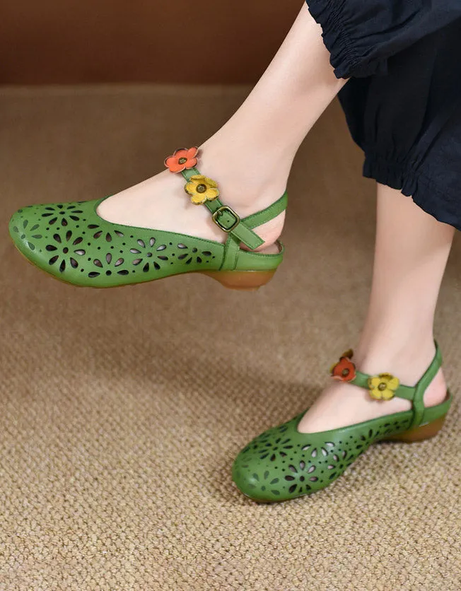 Hollow Leather Handmade Retro Sandals Slingback
