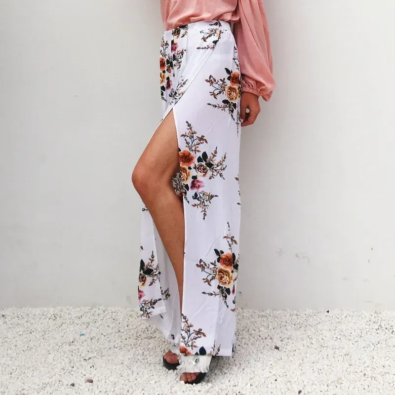 Isla High-Waisted Wide Leg Floral Split-Leg Pants