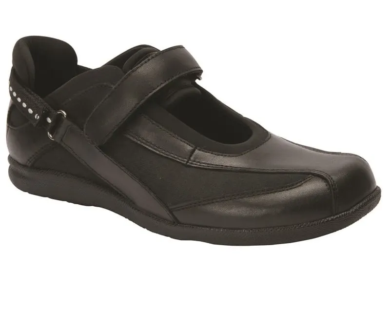 JOY Black Leather/Black Stretch