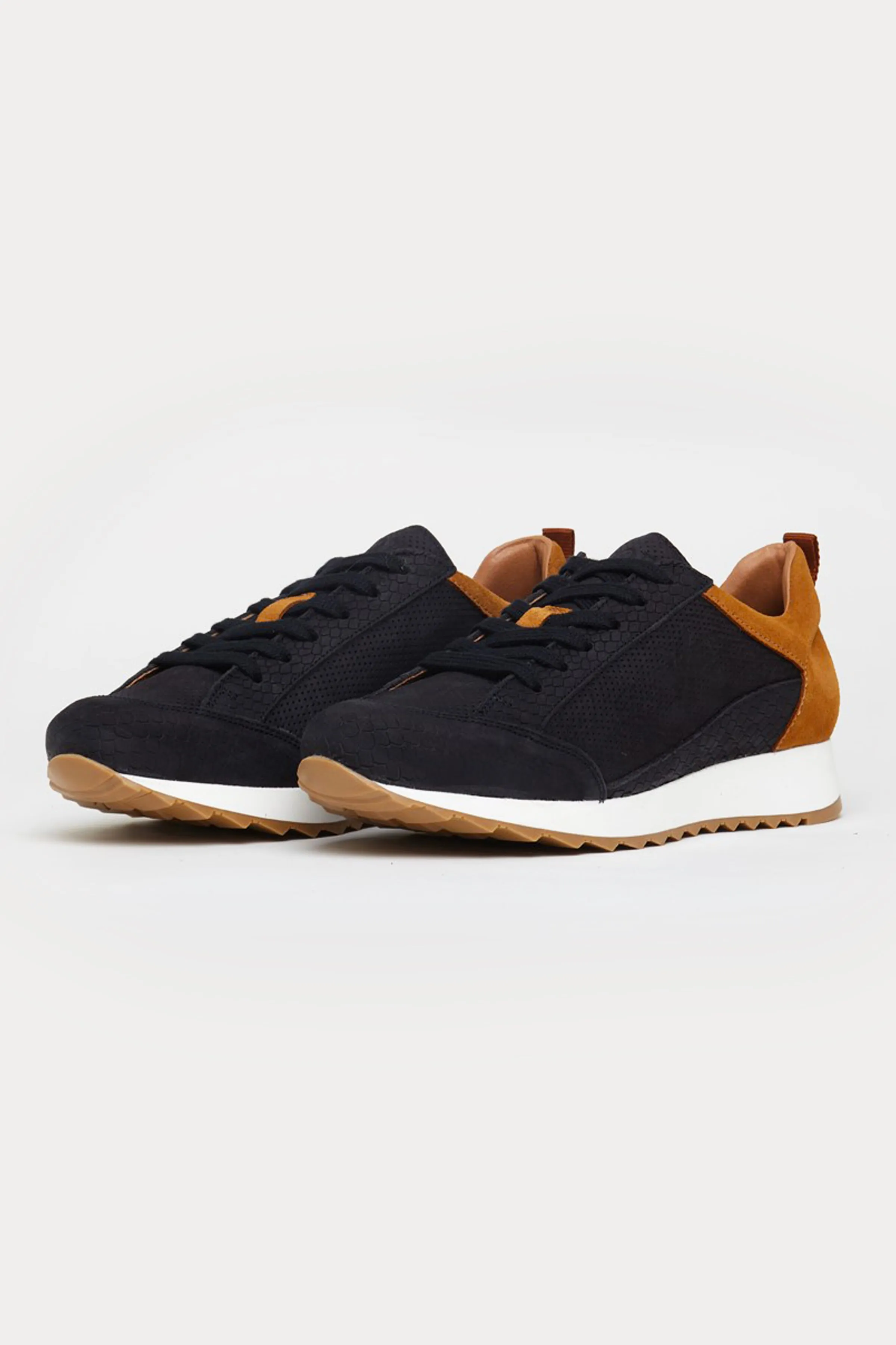 King’s Cross Leather Trainers in Navy/Brown