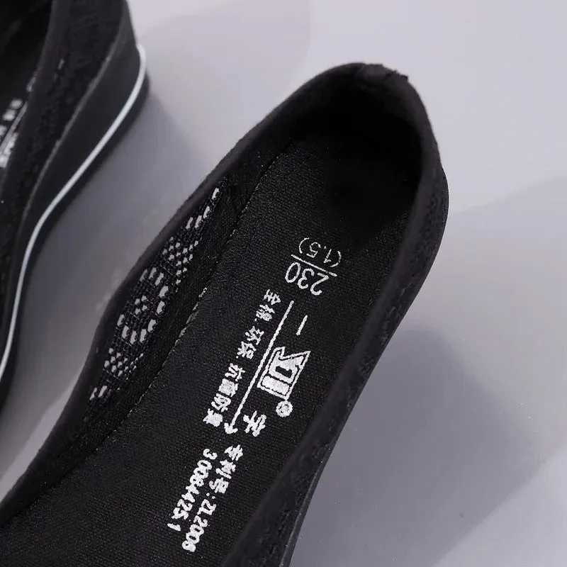 Lace Hollow Breathable Little White Shoes - Flat Mid Wedge Heel Women's Summer Beauty Sneakers