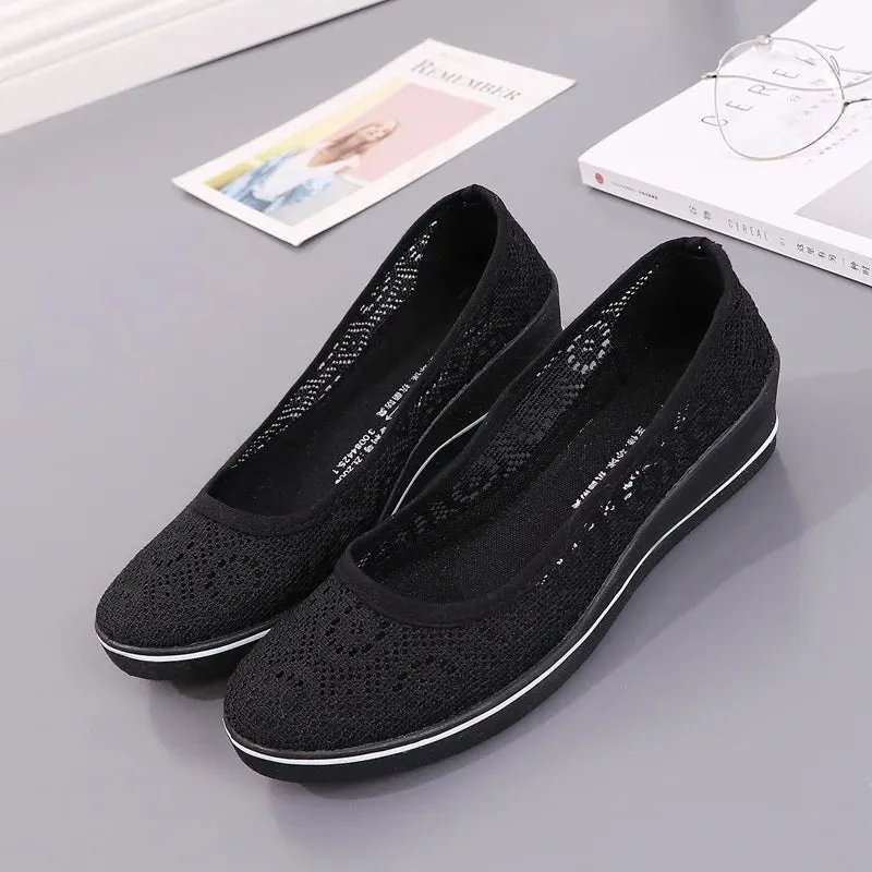Lace Hollow Breathable Little White Shoes - Flat Mid Wedge Heel Women's Summer Beauty Sneakers