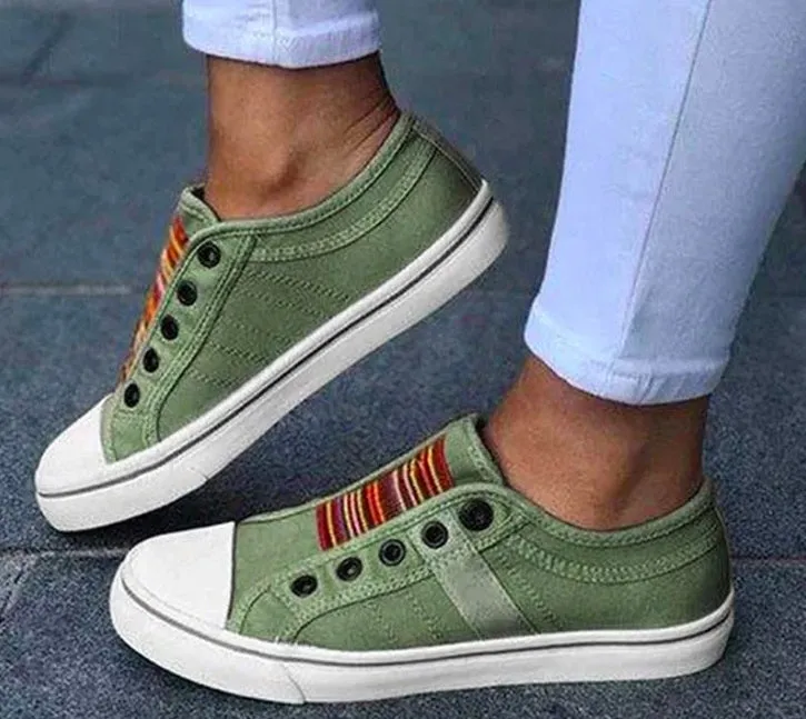 Laceless Canvas Casual Shoes Fashion Sneakers Flat Platform Loafers