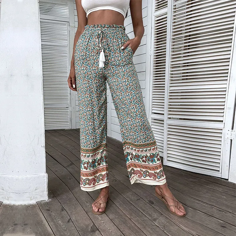 Lila High-Waisted Wide Leg Boho Print Pants