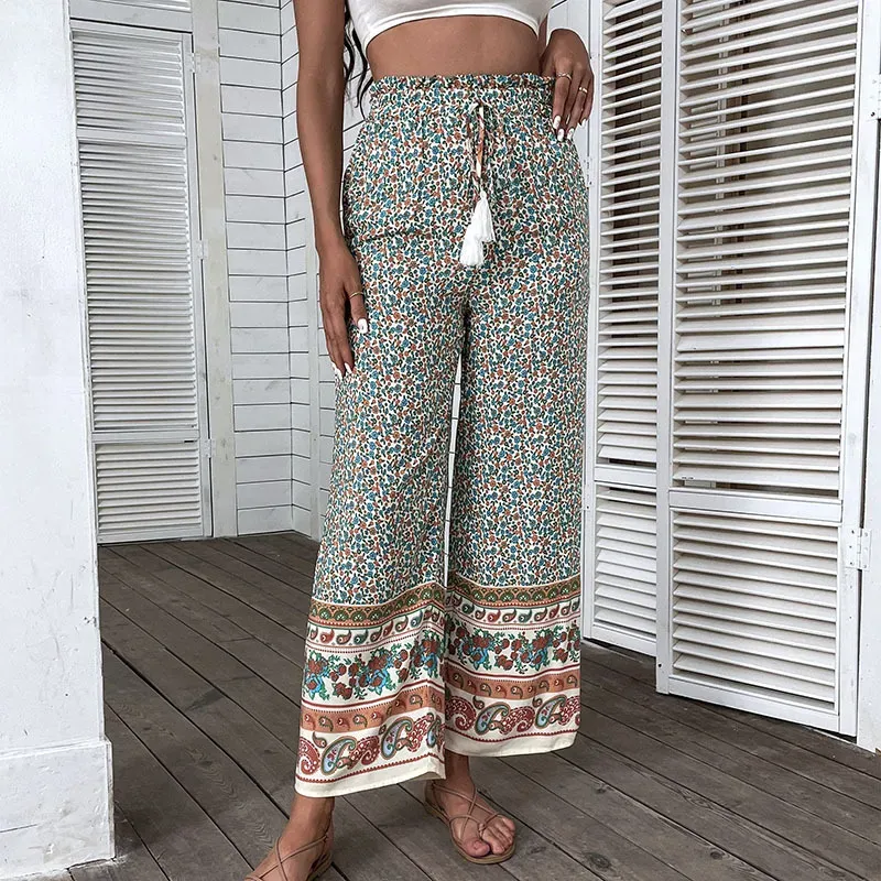 Lila High-Waisted Wide Leg Boho Print Pants