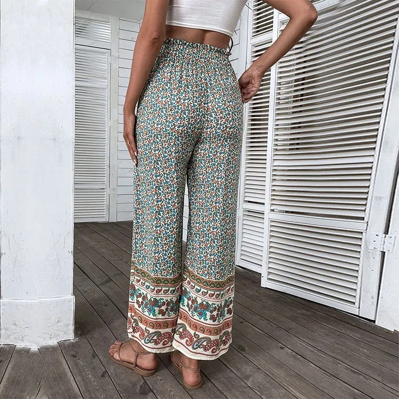 Lila High-Waisted Wide Leg Boho Print Pants