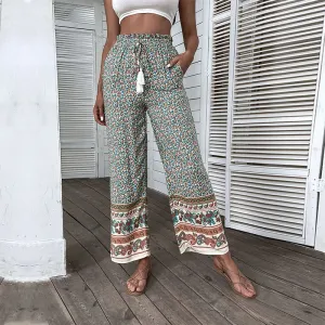 Lila High-Waisted Wide Leg Boho Print Pants