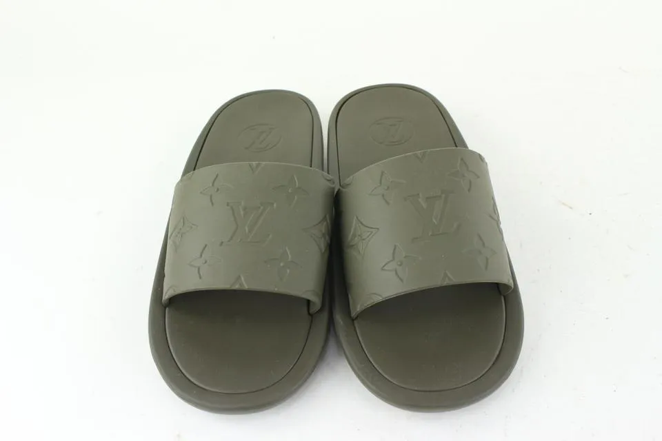 Louis Vuitton Khaki Green 37 Sunbath Flat Mule Sandal 25lvs624