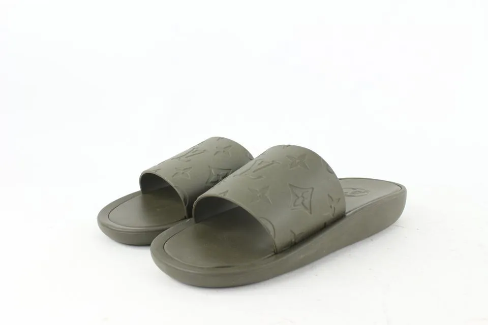 Louis Vuitton Khaki Green 37 Sunbath Flat Mule Sandal 25lvs624