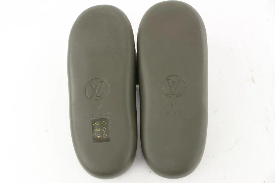 Louis Vuitton Khaki Green 37 Sunbath Flat Mule Sandal 25lvs624