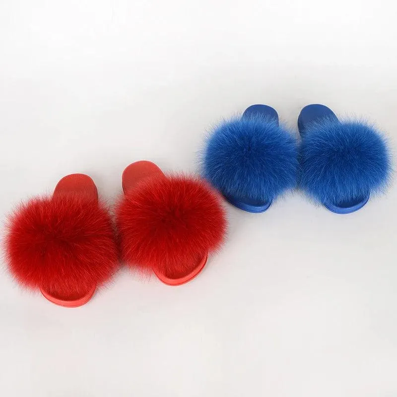 Luxurious Real Fur Slippers – Fluffy House Shoes & Summer Fur Slides for Women, Stylish Flat Furry Sandals