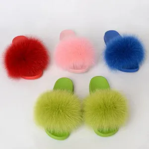 Luxurious Real Fur Slippers – Fluffy House Shoes & Summer Fur Slides for Women, Stylish Flat Furry Sandals