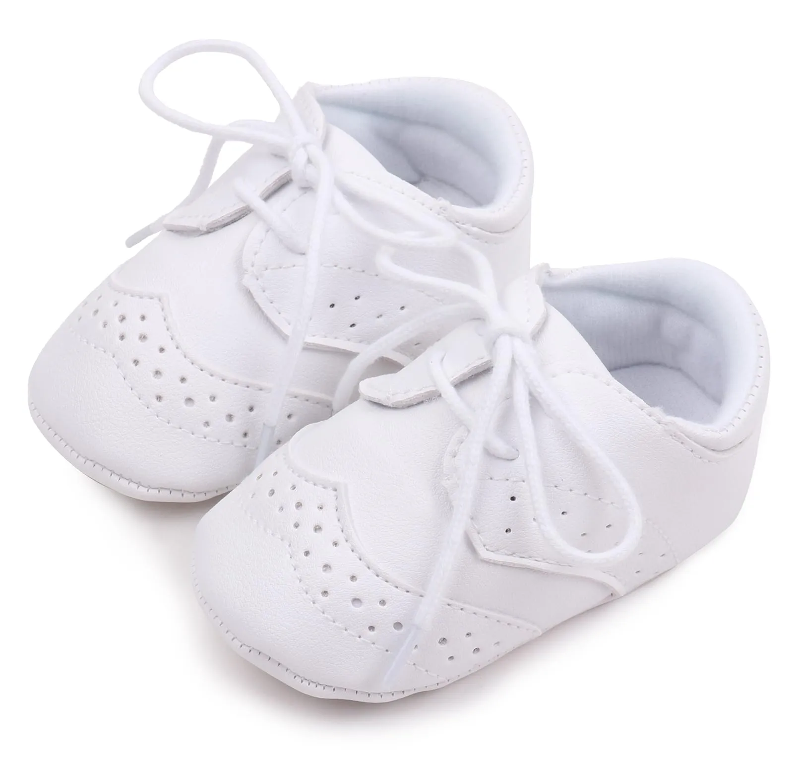 Methee Infant Baby Boys Girls Walking Shoes, Soft Sole Non-Slip First Walker Shoes Newborn Crib Shoes, Perfect for Baptism/Crawling/Wedding, White 0-6 Months Infant