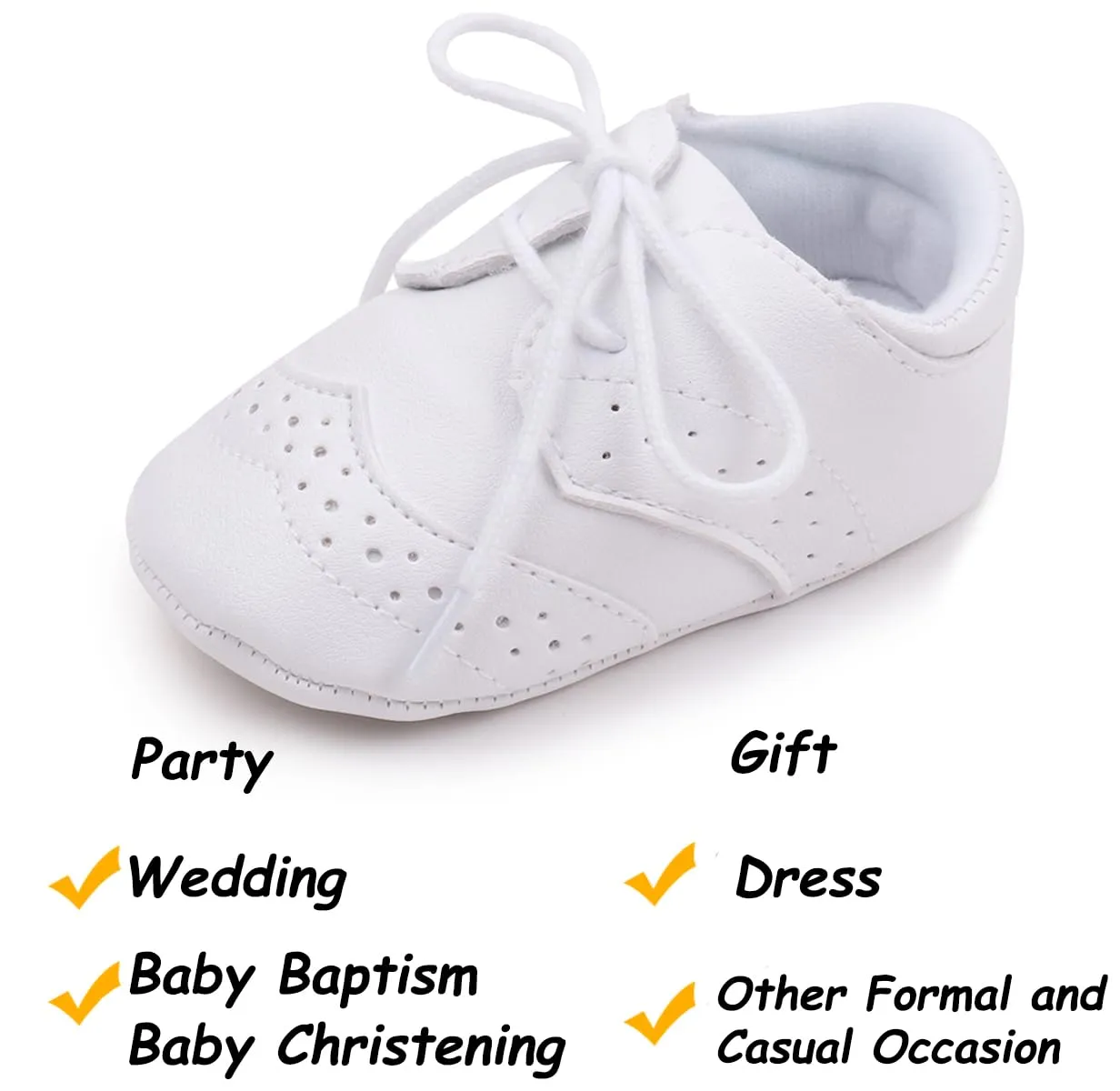 Methee Infant Baby Boys Girls Walking Shoes, Soft Sole Non-Slip First Walker Shoes Newborn Crib Shoes, Perfect for Baptism/Crawling/Wedding, White 0-6 Months Infant