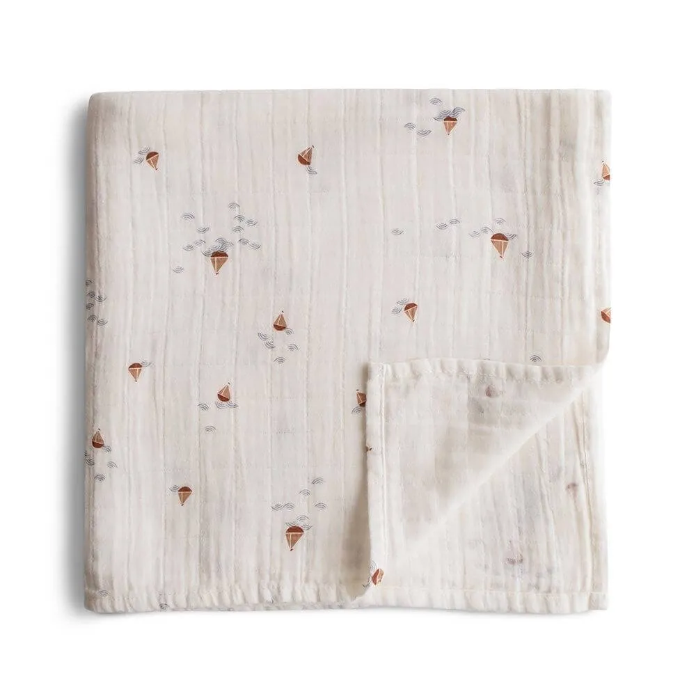 Mushie Boats Muslin Swaddle
