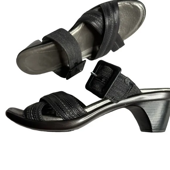 Naot Marvel Black Tweed Leather Slide Sandal Sz 39 (US 8) 1.5&quot; Heel