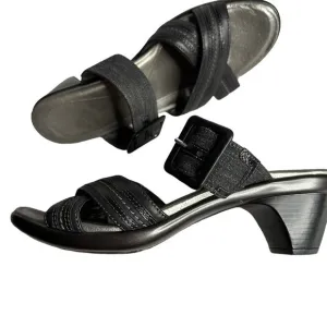 Naot Marvel Black Tweed Leather Slide Sandal Sz 39 (US 8) 1.5&quot; Heel