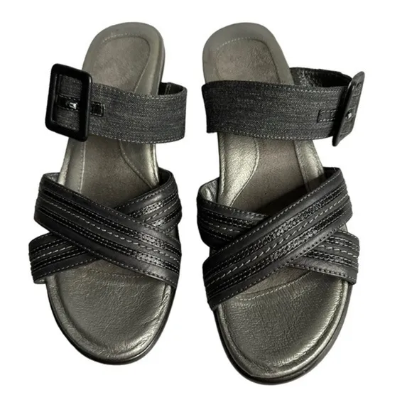 Naot Marvel Black Tweed Leather Slide Sandal Sz 39 (US 8) 1.5&quot; Heel