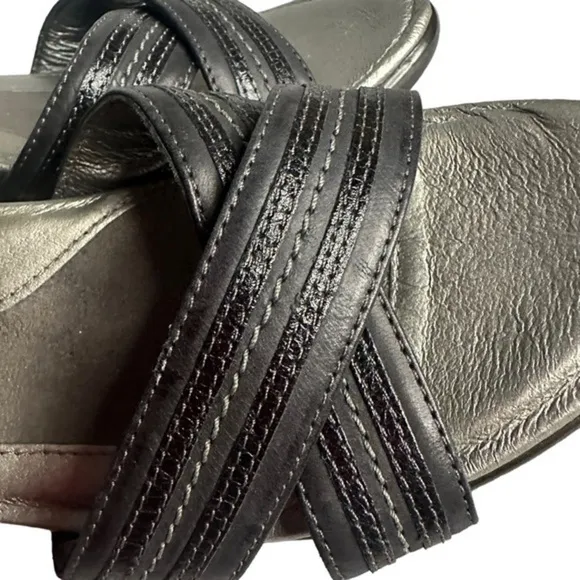 Naot Marvel Black Tweed Leather Slide Sandal Sz 39 (US 8) 1.5&quot; Heel