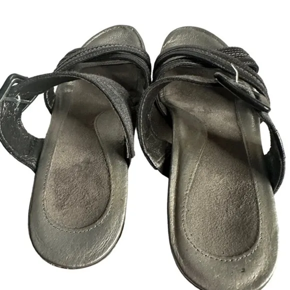 Naot Marvel Black Tweed Leather Slide Sandal Sz 39 (US 8) 1.5&quot; Heel