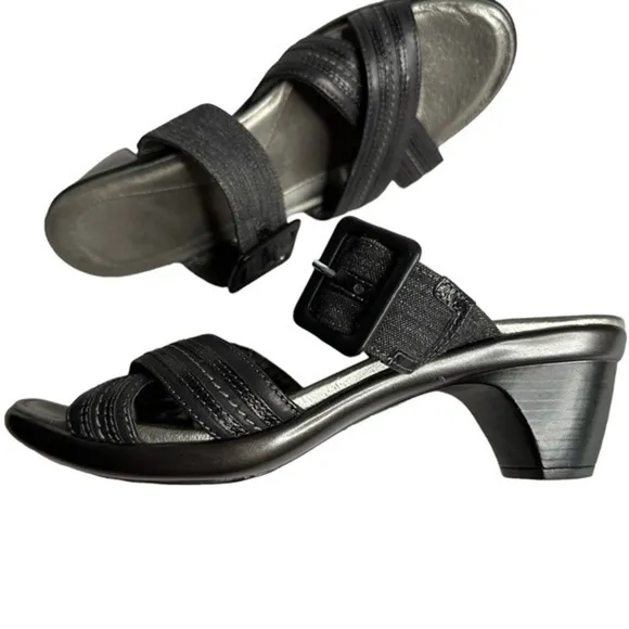 Naot Marvel Black Tweed Leather Slide Sandal Sz 39 (US 8) 1.5&quot; Heel