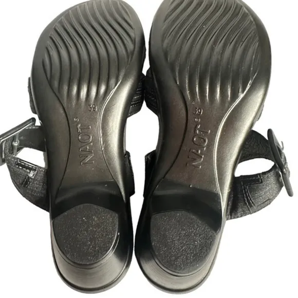 Naot Marvel Black Tweed Leather Slide Sandal Sz 39 (US 8) 1.5&quot; Heel