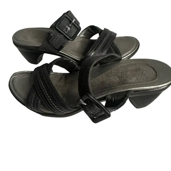 Naot Marvel Black Tweed Leather Slide Sandal Sz 39 (US 8) 1.5&quot; Heel