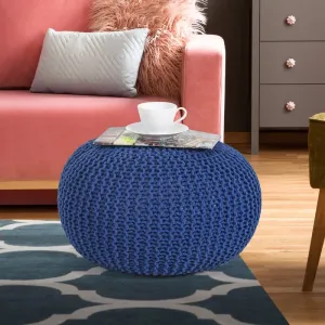 New Adeco Round Pouf Foot Stool Ottoman Hand Knitted Cotton Braid Cord! Blue! Retails $243 