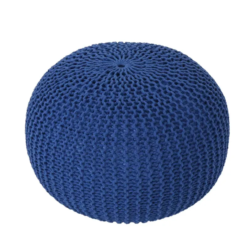 New Adeco Round Pouf Foot Stool Ottoman Hand Knitted Cotton Braid Cord! Blue! Retails $243 