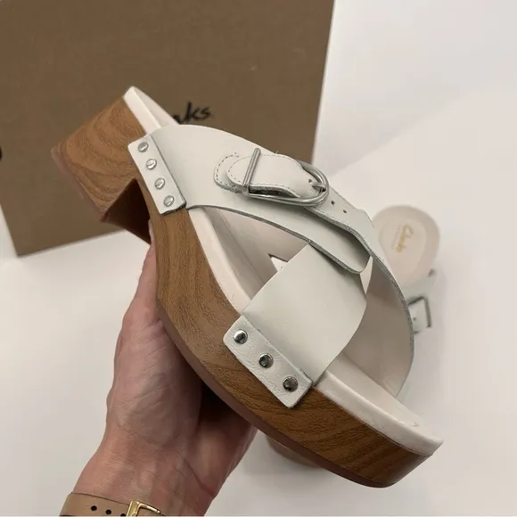NIB Clark’s Susanne Walk off white leather clog slide sandal size 9.5