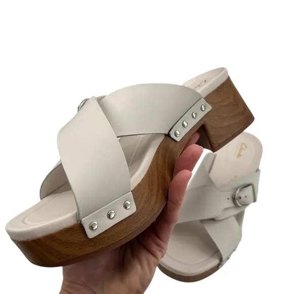 NIB Clark’s Susanne Walk off white leather clog slide sandal size 9.5