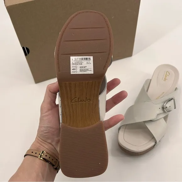 NIB Clark’s Susanne Walk off white leather clog slide sandal size 9.5